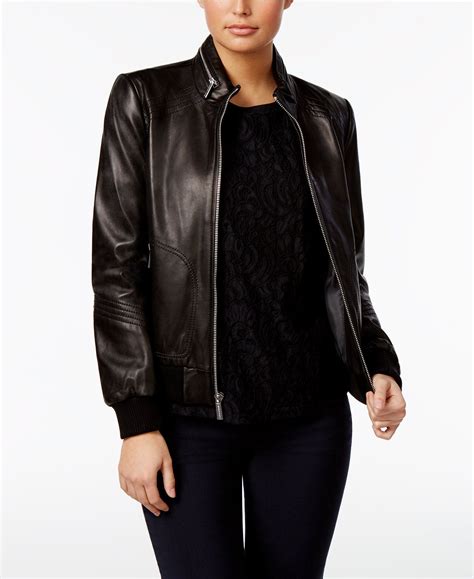 michael michael kors women's leather bomber jacket|Bomber Jacket .